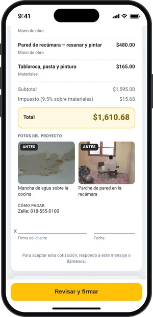 La cotización en línea del cliente con la galería Fotos del proyecto y sus descripciones